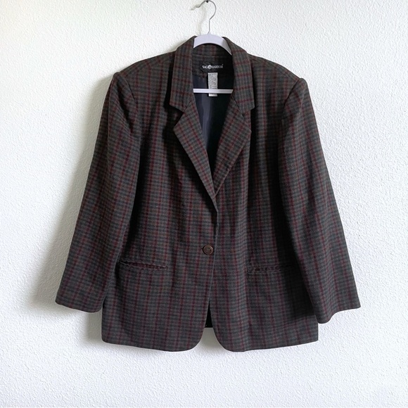 Sag Harbor Blazer Jacket Womens Size 16 Wool Blend Oversized Multicolor Check - Picture 1 of 10